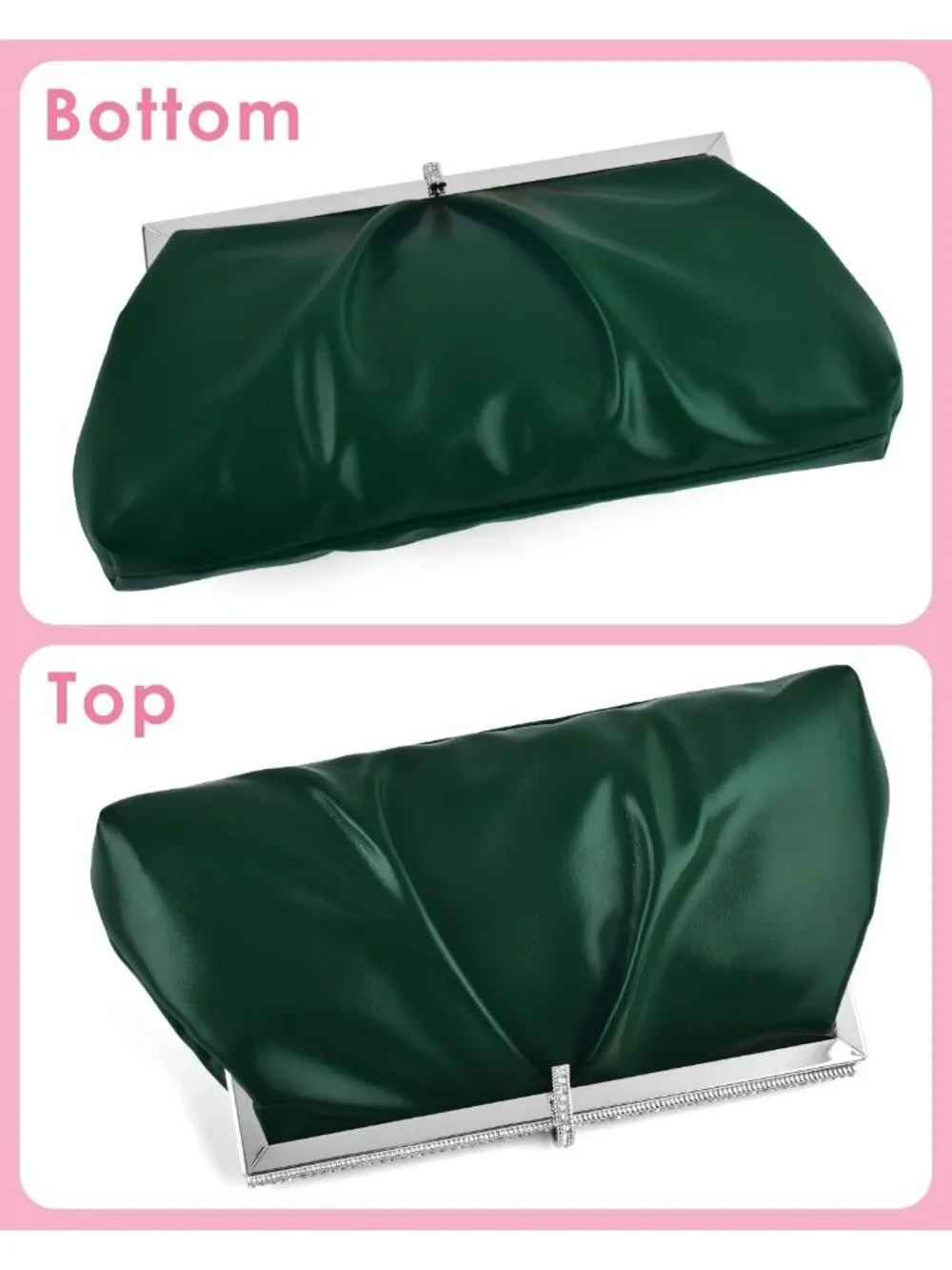 Women's Green Pu Leather Clutch Purse For Formal Evening Shoulder Party Bag